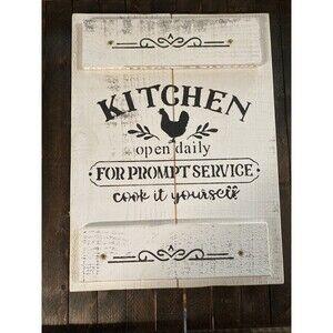 Country Kitchen Distressed Handmade White With Black Wood Sign 11X15